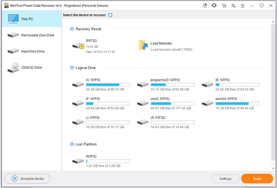 the main interface of minitool power data recovery